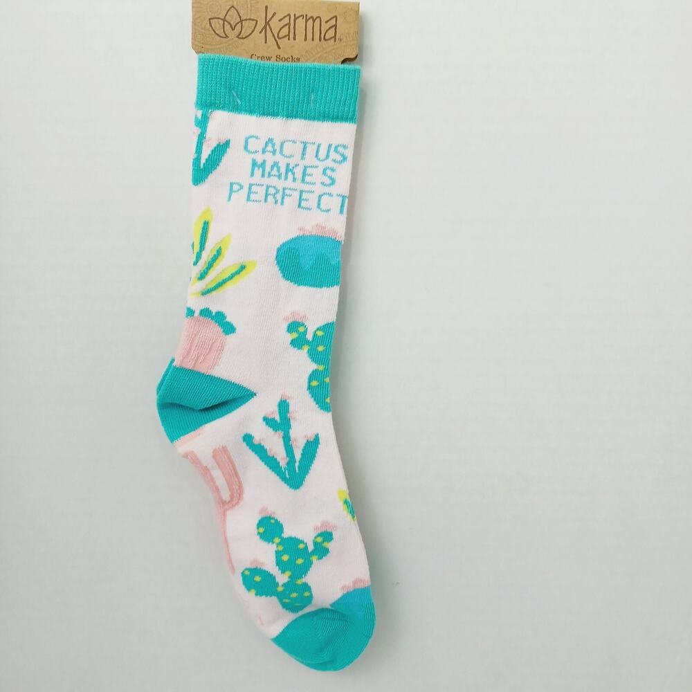 Women Boy Sock Crew Karma Cactus Makes Perfect Practice Blue Pink Texas NWT NEW